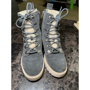 Women's Dolce Vita Gray Suede Lace Up Boots with Faux Shearling Size 6.5